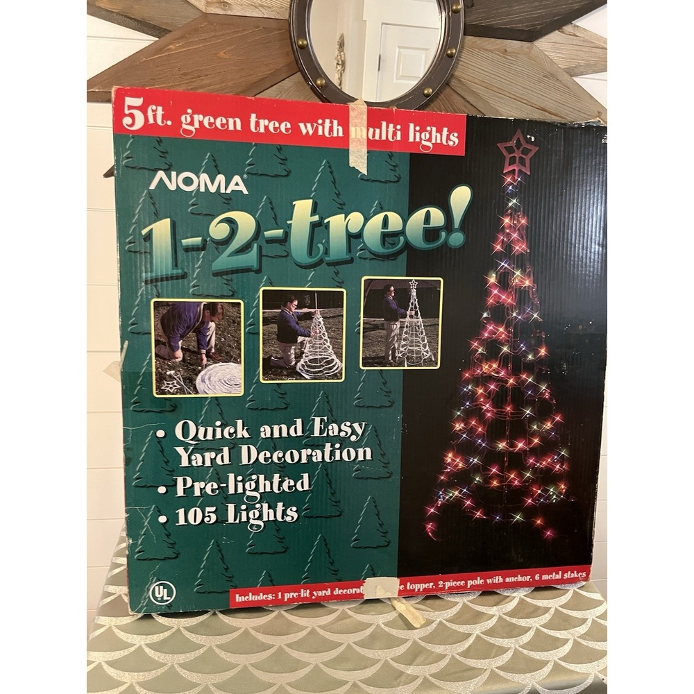 RARE Vintage NOMA EZ Tree Pre-Lit Christmas Yard Decoration 1998 5ft Multi Color - Picture 2 of 16